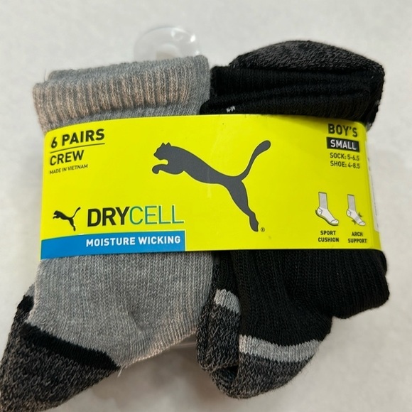 NWT! Puma Kids Boys' Crew Socks 6 Pack shoe size 4-8.5 - Picture 1 of 8